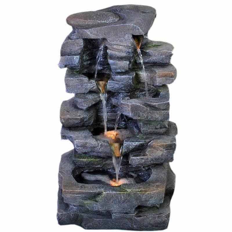 Tiered Rock Fromation Lighted Water Fountain