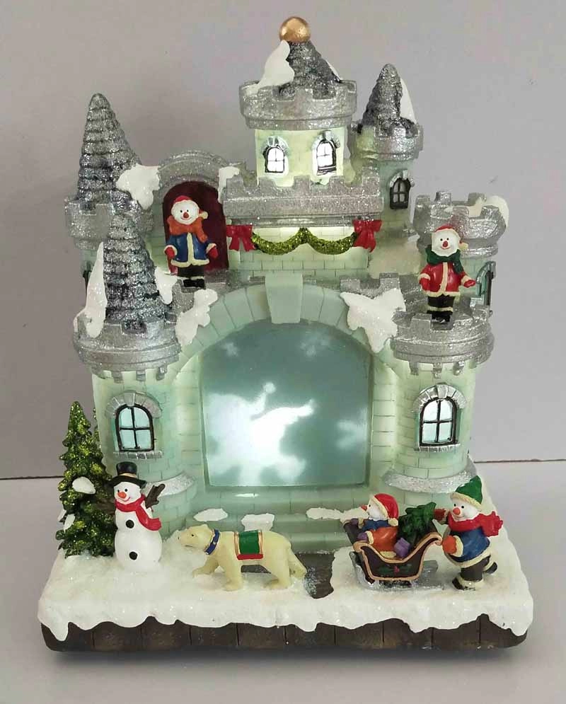 LED Christmas Snowman's castle With Snowman Running Around the Castle