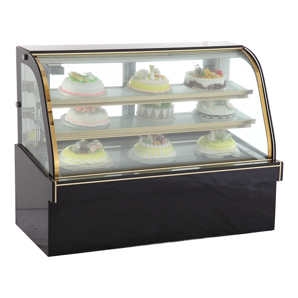 Horizontal Safety Curved Air Cooling Commercial Cake Glass Display Showcase Refrigerator