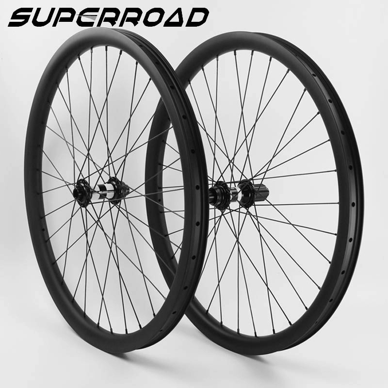 Upgrated Superroad Mountain  Bike Wheelset Carbon XC 33mm Depth Bicycle Tubeless Asymmetric Wheels With DT Hub