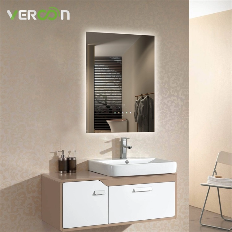 Backlit IP65 waterproof rectangle fog free frameless smart LED bathroom vanity mirror with speakers