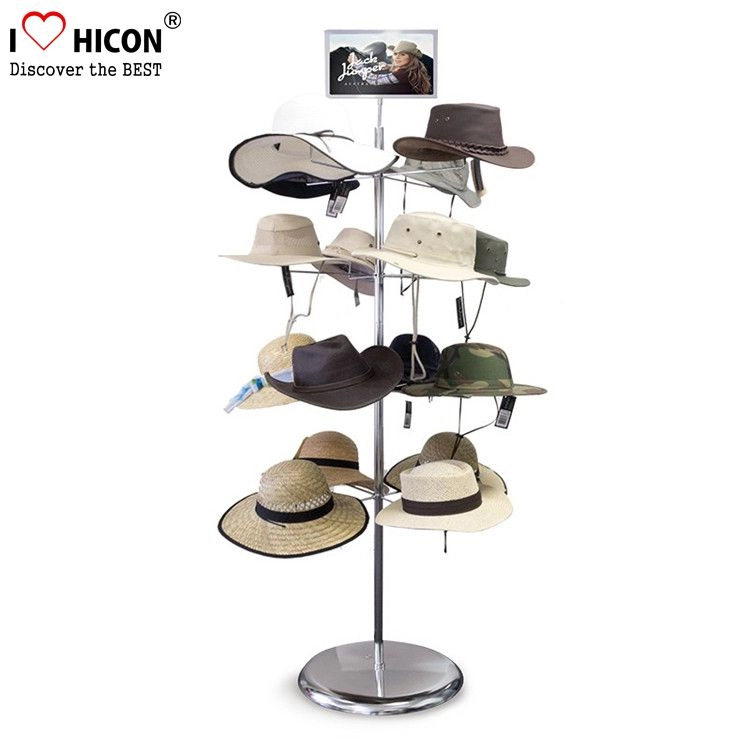 4-Sided Casual Silvery Customized Metal Floor Hat Display Stand