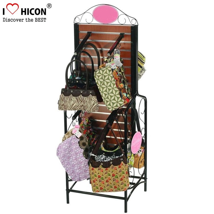 Classical  Floor Slatwall Customized Bag Display Stand For Hanging