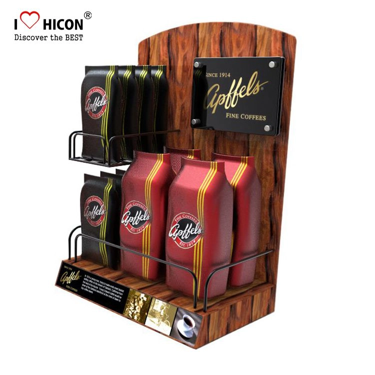 Attractive Commercial Countertop Metal Wood Coffee Display Stands