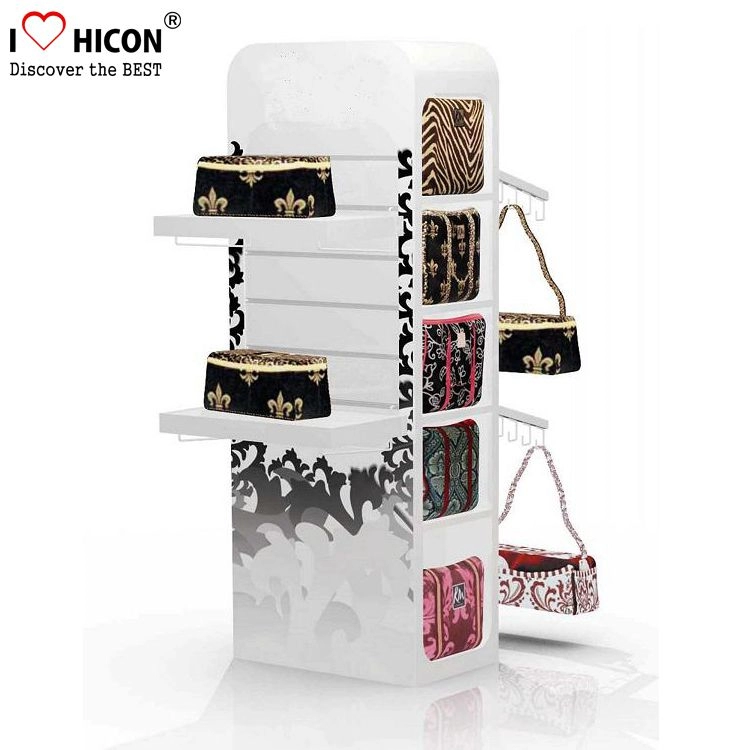 Artistic White Wood Customized Bag Display Stand For Wholesale
