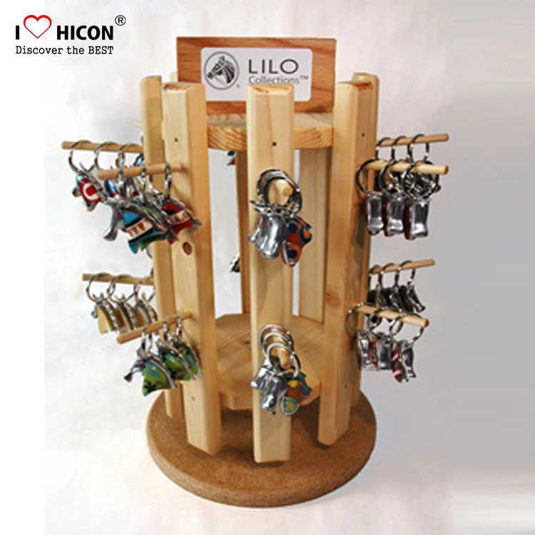 Rotatable Wooden Customized Counter Top Best Keychain Display Rack