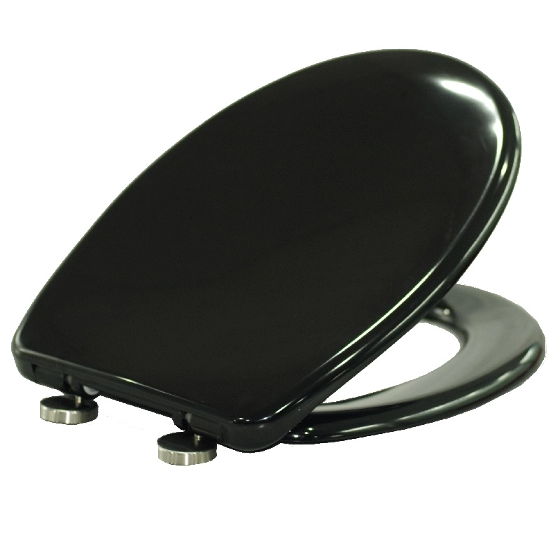 Soft close and Quick Release Toilet Seat Cover in black color design for bathroom
