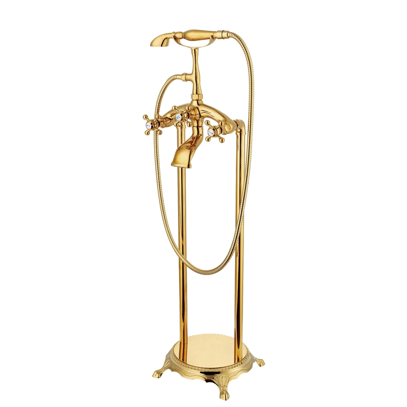 Gold Color Classical Freestanding Bath Tap With Shower