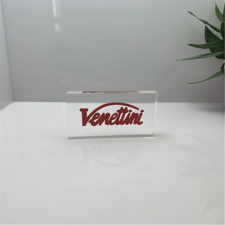 clear tabletop clear solid acrylic logo block with printing logo