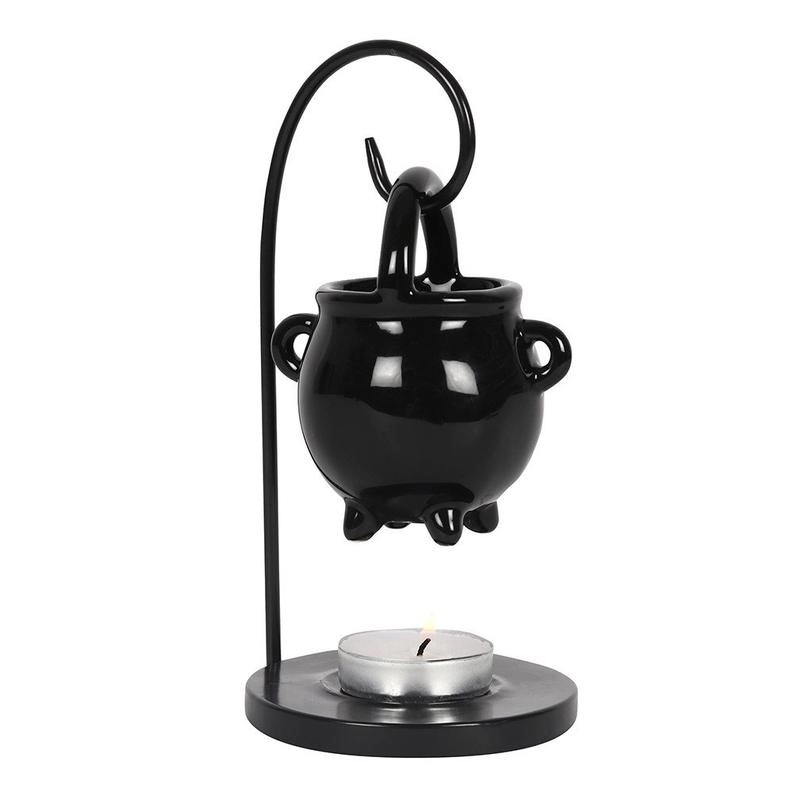 Hanging Black Cauldron Ceramic Wax Melt Burner With Iron Shelf