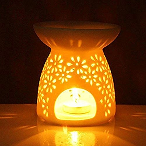 Vase Shaped Milk White Ceramic Hollowing Floral Aroma Candle Warmers Oil Diffuser Burner