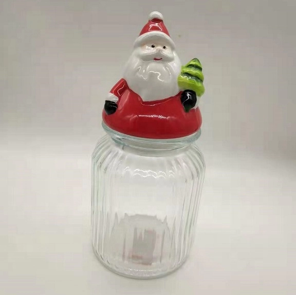 Glass Container Food Jar with ceramic lid Santa shape