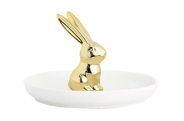 Ceramic Golden Rabbit Ring Dish Holder for Jewelry  Earrings  Necklaces Tray