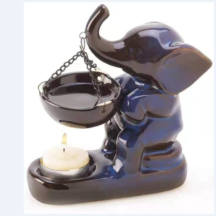Ceramic Elephant Figure Oil Warmer Candle Holder Decor