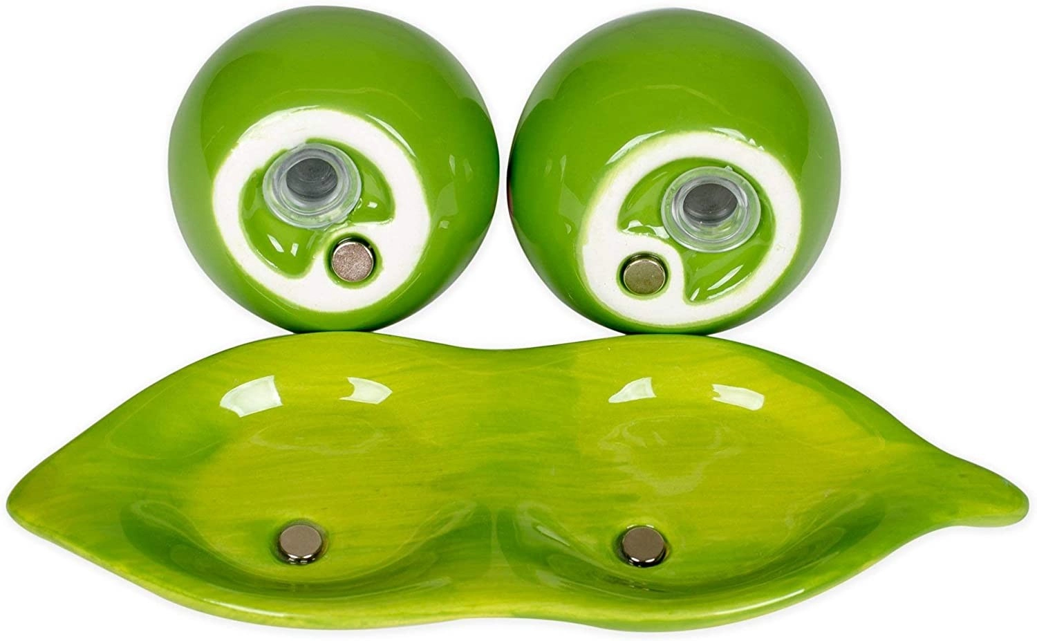 Green Peas Ceramic Magnetic Salt and Pepper Shakers 3 Piece