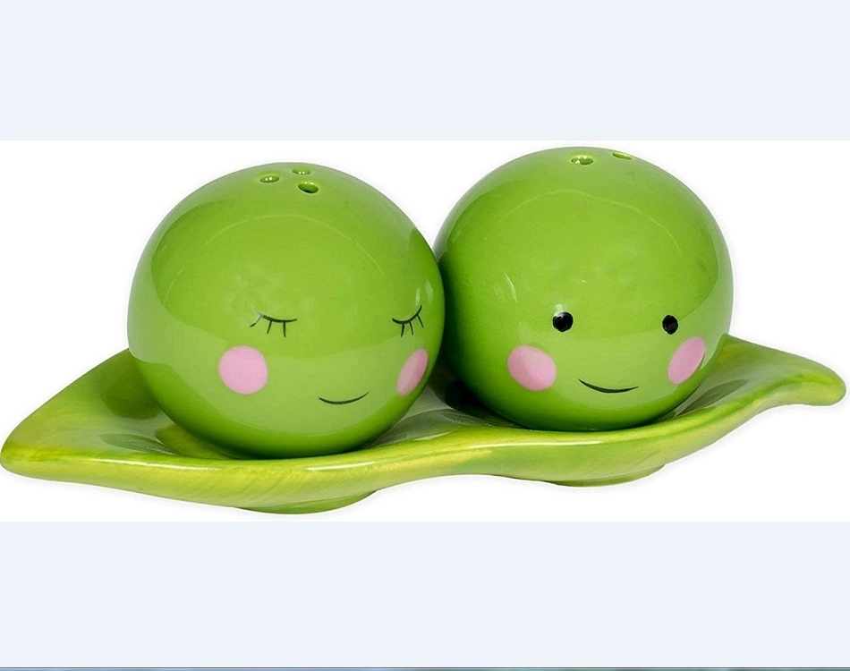 Green Peas Ceramic Magnetic Salt and Pepper Shakers 3 Piece