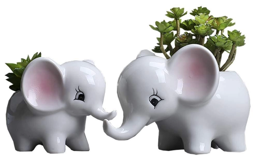 Ceramic 2pcs Elephant Modern White Succulent Planter Pots Animal Decor