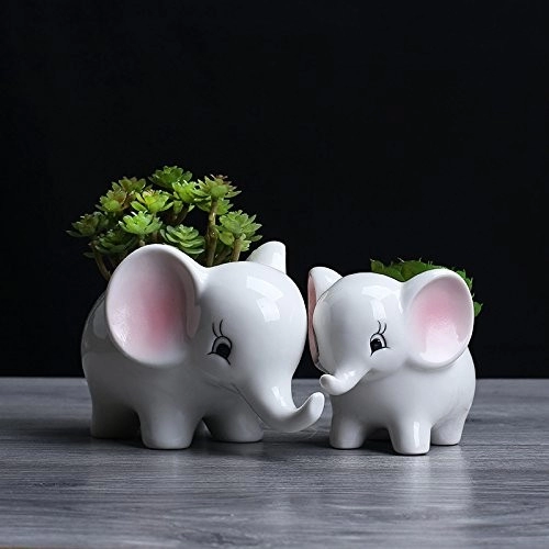 Ceramic 2pcs Elephant Modern White Succulent Planter Pots Animal Decor