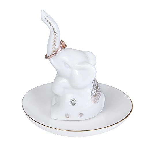 Handcraft Ceramic Elephant Jewelry Ring Dish Holder for Engagement Wedding Trinket Trays