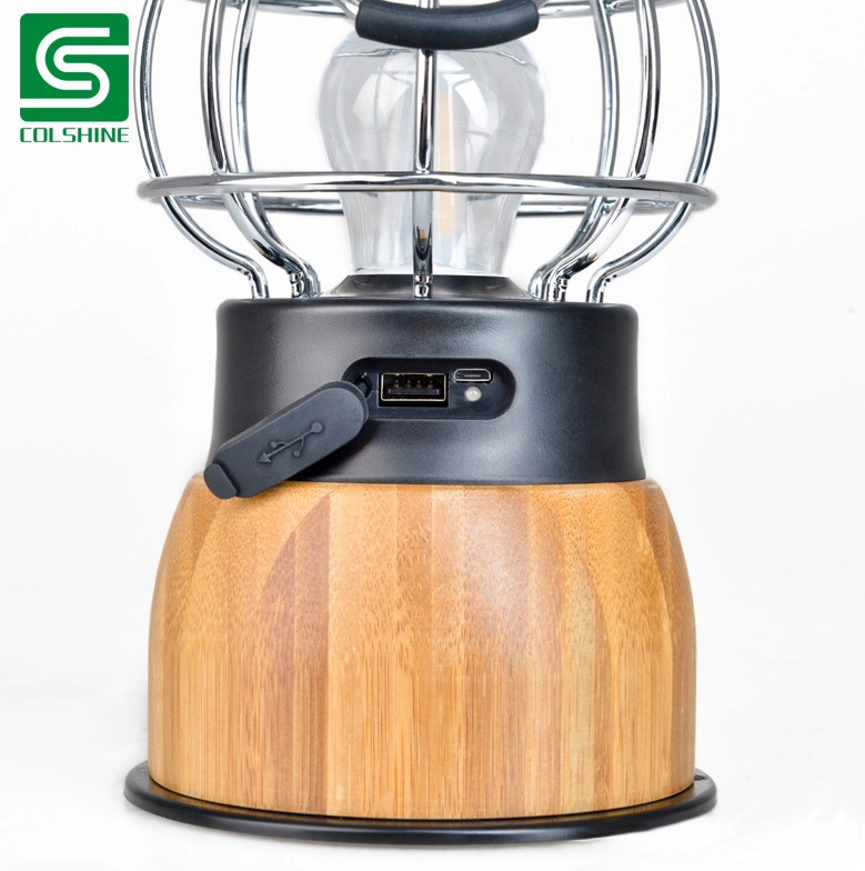 Bamboo Camping Light Lantern Table Lamp with USB Power Bank