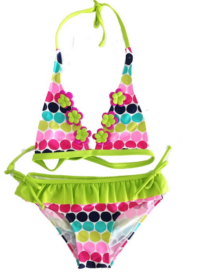 Girls Halter Flower  Bikini Swimsuit Set