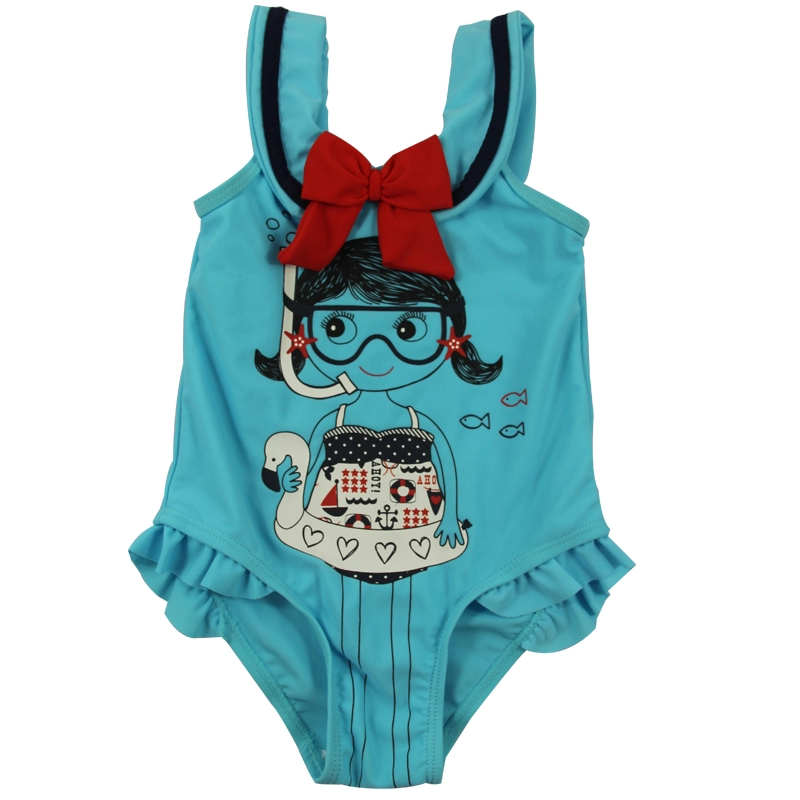 Diving Girl Blue Kids One Piece Bathing Suits