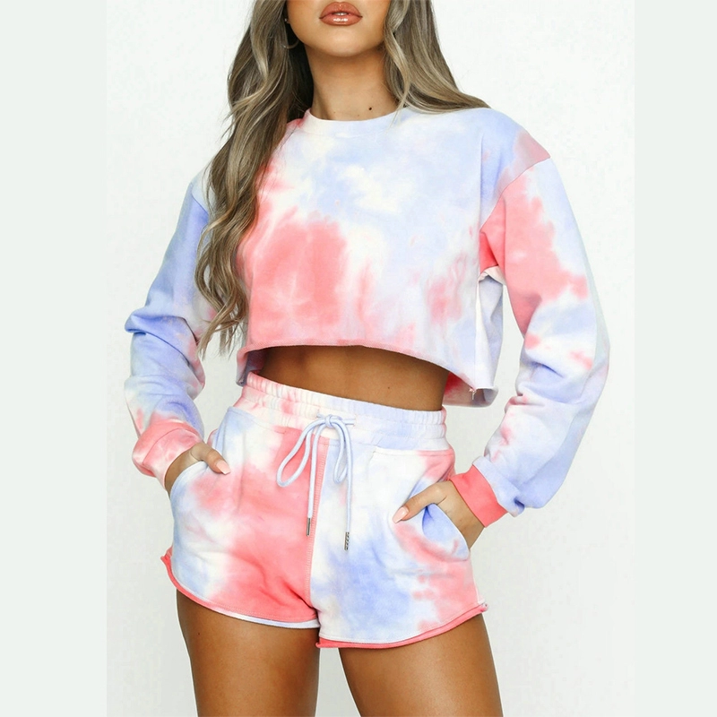Causal Clothing Tie Dye Print Short Pants 2 Pieces Sets