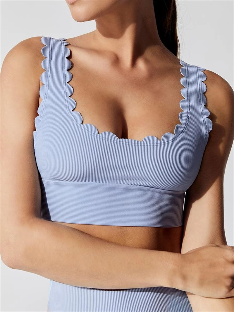 Ribbed Fabric Active Wear Sexy Women Running Gym Sports Bra