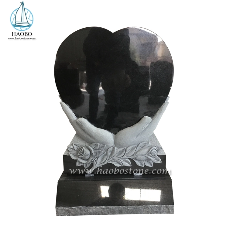 Shanxi Black Granite Hands Holding Heart Carved Tombstone