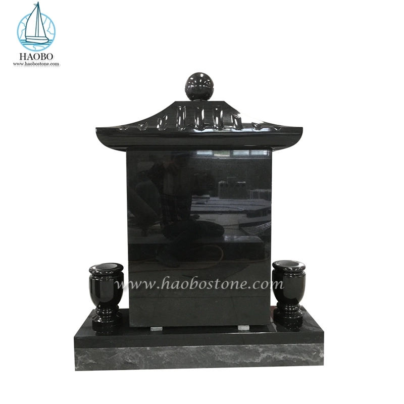 Wholesale Factory Asian Style Single Black Granite Funeral Tombstone