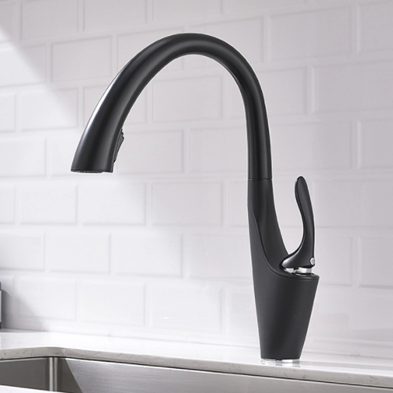 Matte Black Swan Neck High Spout Pull Out Kitchen Faucets