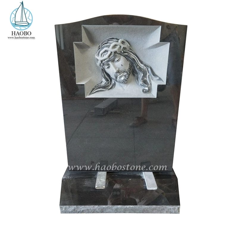 Black Granite Weeping Jesus Engraved Memorial Headstone