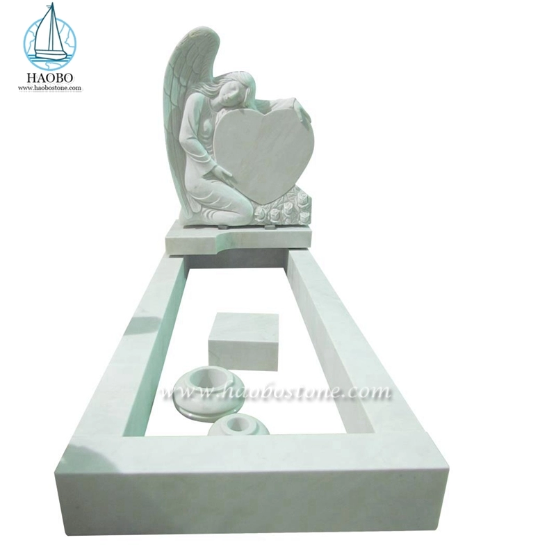 Han White Marble Angel Holding Heart Carved Headstone