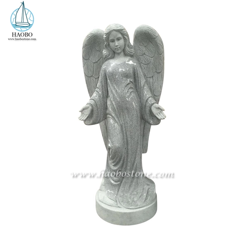 Customized Grey Granite Standing Angel Statue for Memorial