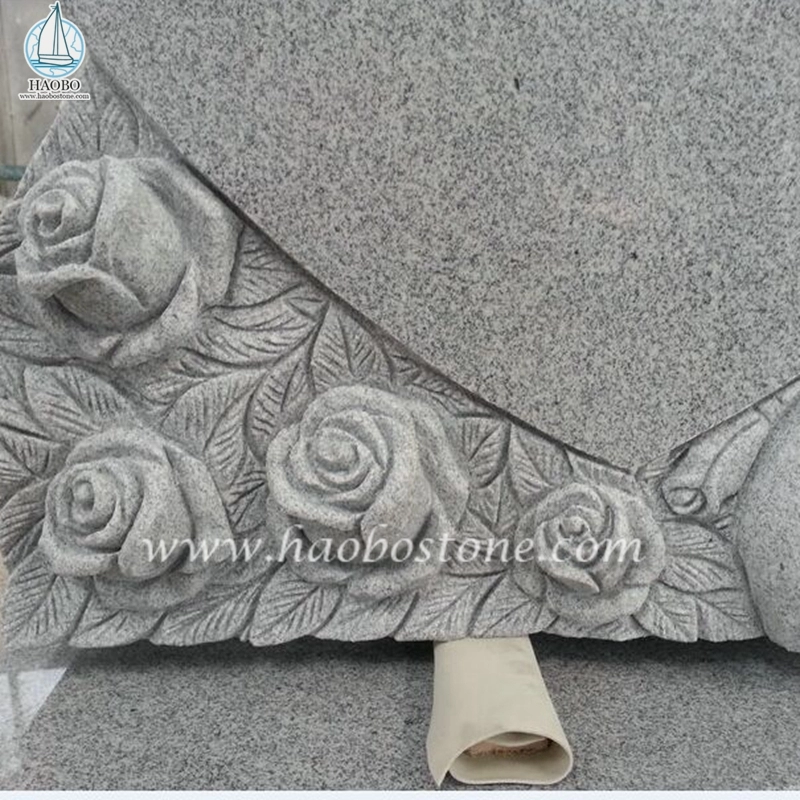 China Grey Granite G633 Angel Rose Carved Headstone
