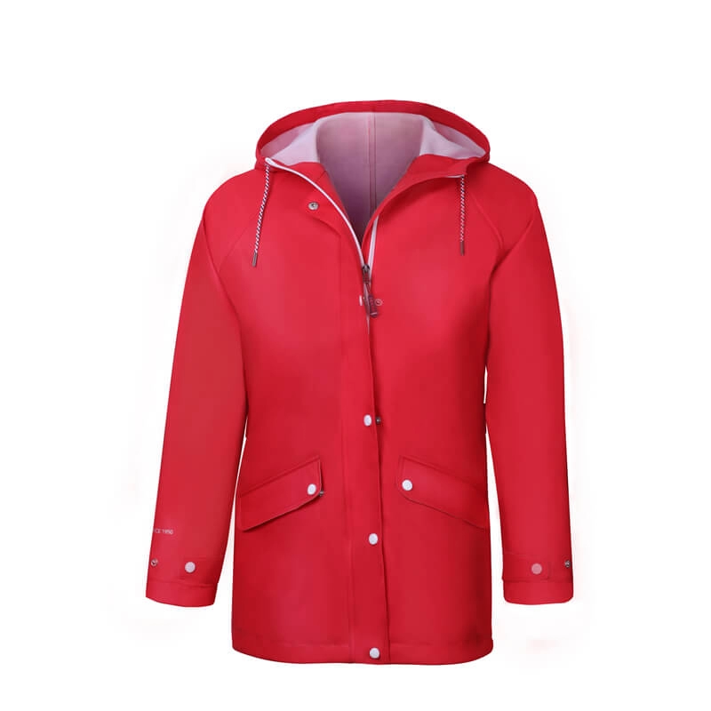 Men's Hooded Red Color Waterproof PU Raincoat