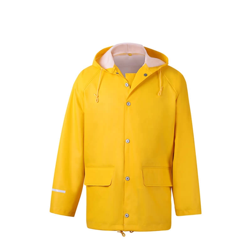 Men's Hooded Yellow Waterproof PU Rain Jacket