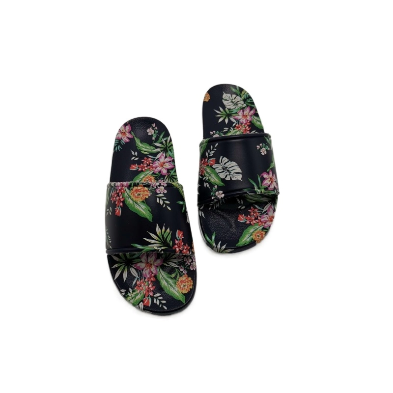 Lady Floral printing with flower slippers Open Toe slide