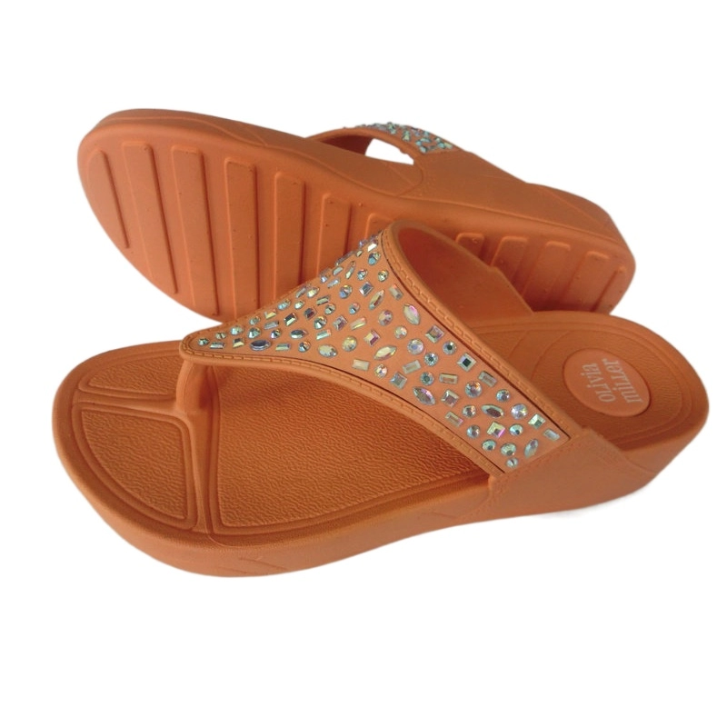 Fashion wedge lady Sandals decorations on the upper thong sandal
