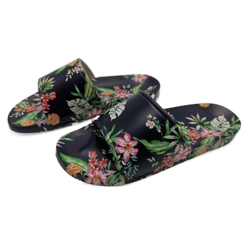 Lady Floral printing with flower slippers Open Toe slide
