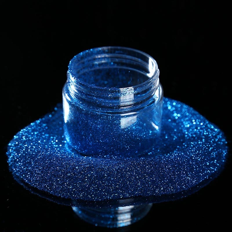 High gloss sapphire blue nails glamour glitter powder