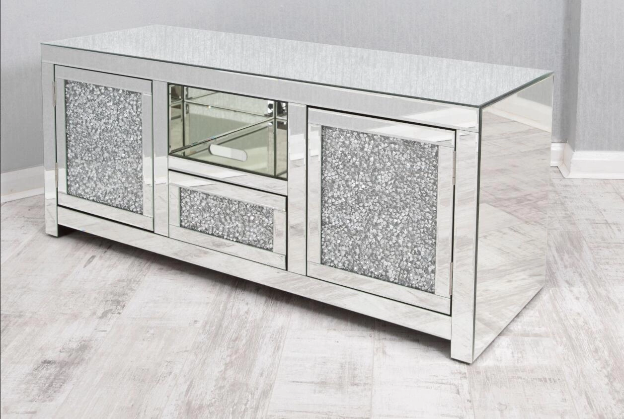 Crushed Diamond Crystal Mirrored TV Console Table