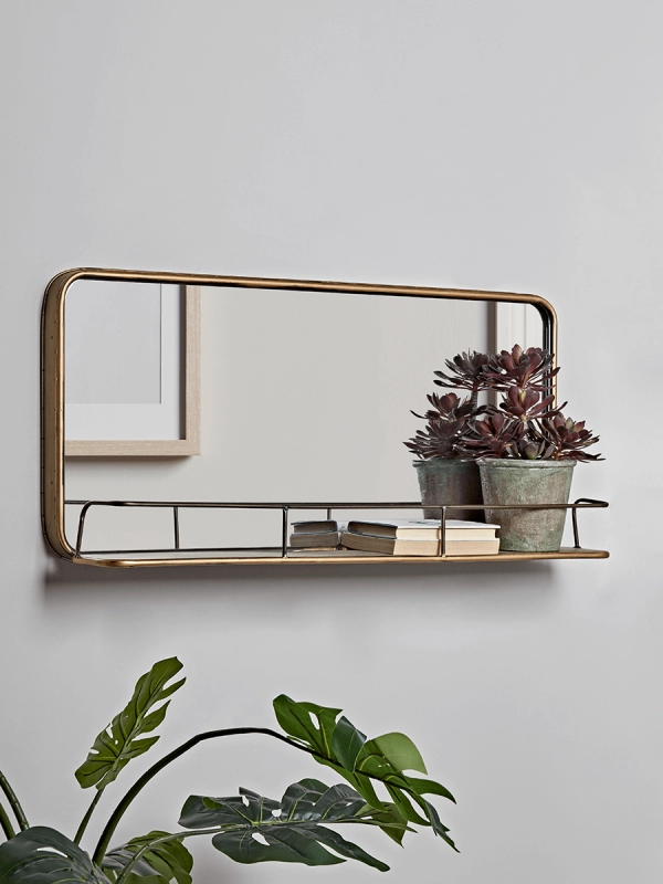 Metal Bronze Mirror With Shelf