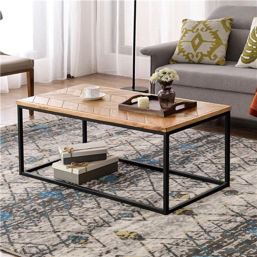 Large Wooden Center Coffee Table With Metal Legs