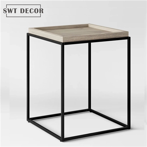 Open Box Metal Wooden Tray Side Table