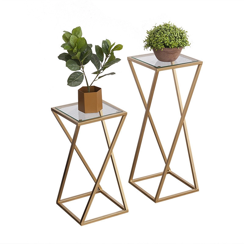 Glass Metal Square Nesting Side Table Set Of 2