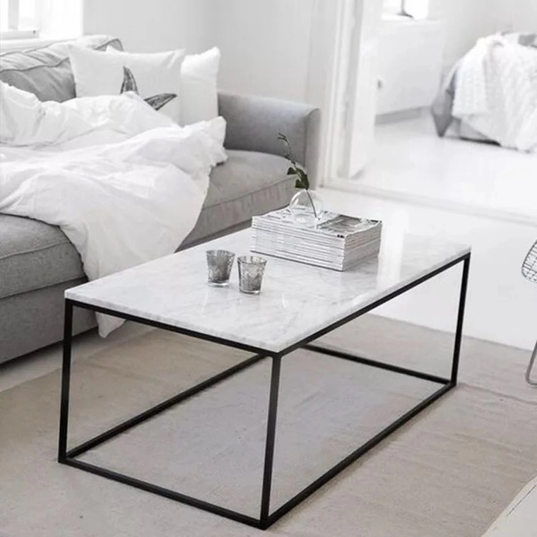 Large Marble Center Coffee Table With Metal Legs