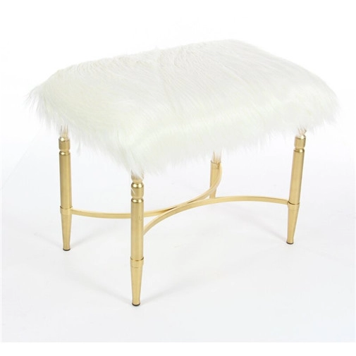 Metal Gold Faux Fur Accent Stool