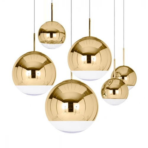 Polished brass globe pendant light