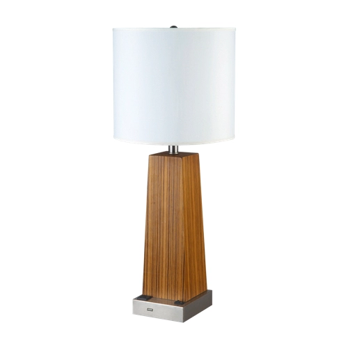 Modern wooden bedside table lamp with outlet and USB port